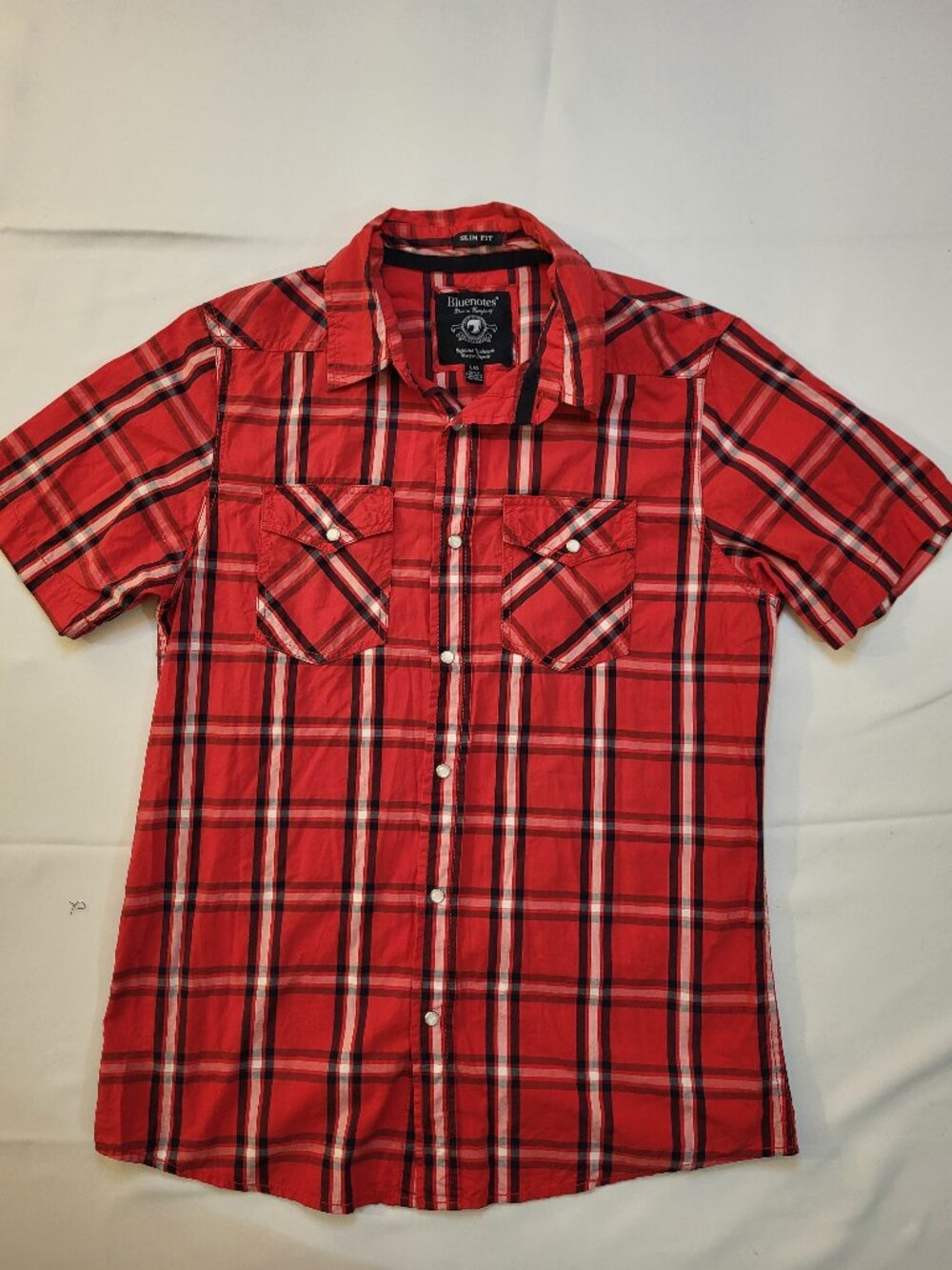 Bluenotes Men’s Red Plaid Button-Up Shirt Size Large Short Sleeve